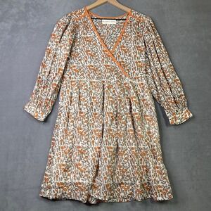 Daughters of India Binita Mini‎ Dress Orange Floral Boho Artisan Women XS